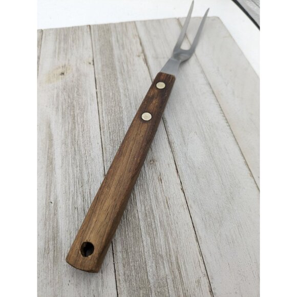 Vintage Flint Arrowhead Stainless USA Serving Meat Fork 11" Wood Handle USA - Picture 3 of 8